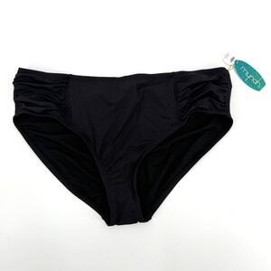 Mynah‎ Womens Plus Size 20W Black Ruched Side Mid Rise Bikini Bottoms NWT